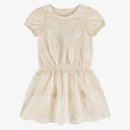 Le Chic-Кремовое платье из вуали с цветочными деталями для девочек | Childrensalon Outlet