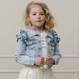 Le Chic-Girls Light Blue Ruffle Denim Jacket | Childrensalon Outlet