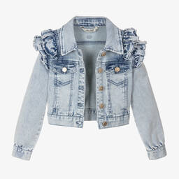 Le Chic-Girls Light Blue Ruffle Denim Jacket | Childrensalon Outlet
