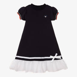 Le Chic-Girls Navy Blue Cotton Jersey Dress | Childrensalon Outlet