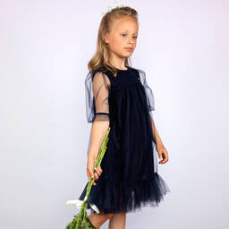 Le Chic-Girls Navy Blue Tulle Dress | Childrensalon Outlet