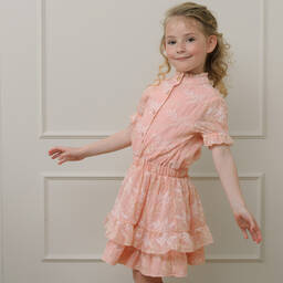 Le Chic-فستان شيفون مطرز لون زهري فاتح | Childrensalon Outlet