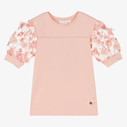 Le Chic-Розовый хлопковый топ с рукавами из тюля | Childrensalon Outlet