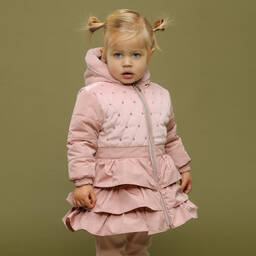 Le Chic-Girls Pink Hooded Ruffle Coat | Childrensalon Outlet