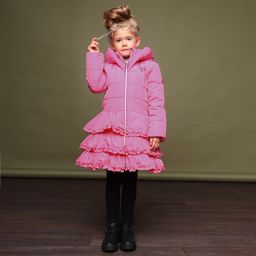 Le Chic - Girls Pink Puffer Ruffle Coat 