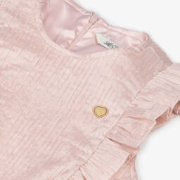 Le Chic-Girls Ruffled Pink Satin Romper | Childrensalon Outlet