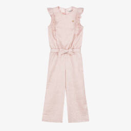 Le Chic-Girls Ruffled Pink Satin Romper | Childrensalon Outlet