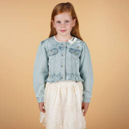 Le Chic-Girls Sky Blue Peplum Denim Jacket | Childrensalon Outlet