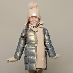 Le Chic-طقم قبعة وسكارف مزيج أكريليك محبوك لون بيج | Childrensalon Outlet