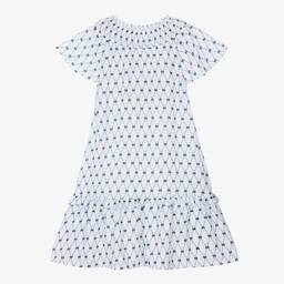 Le Chic-Girls White & Blue Chiffon Bow Dress | Childrensalon Outlet