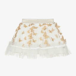 Le Chic-Girls White & Ivory Butterfly Tulle Skirt | Childrensalon Outlet