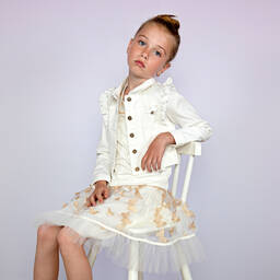 Le Chic-Girls White & Ivory Butterfly Tulle Skirt | Childrensalon Outlet