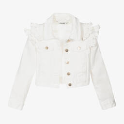 Le Chic-Girls White Ruffle Denim Jacket | Childrensalon Outlet