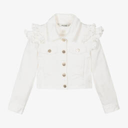 Le Chic-Girls White Ruffle Denim Jacket | Childrensalon Outlet