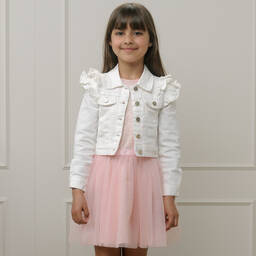 Le Chic-Girls White Ruffle Denim Jacket | Childrensalon Outlet