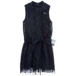 Le Chic-Navy Blue Tulle & Lace Dress  | Childrensalon Outlet