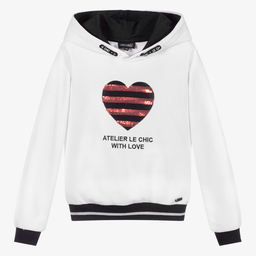 Le Chic-Белая худи с сердцем из пайеток | Childrensalon Outlet