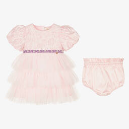 Le Mu-فستان بروكيد تول لون زهري باهت للمولودات | Childrensalon Outlet