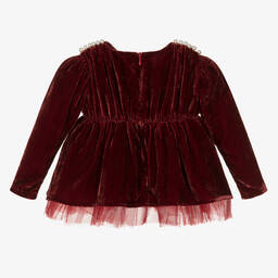 Le Mu-Baby Girls Red Velvet Dress | Childrensalon Outlet