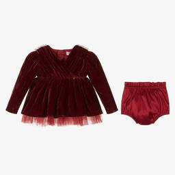 Le Mu-Baby Girls Red Velvet Dress | Childrensalon Outlet