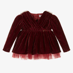 Le Mu-Baby Girls Red Velvet Dress | Childrensalon Outlet