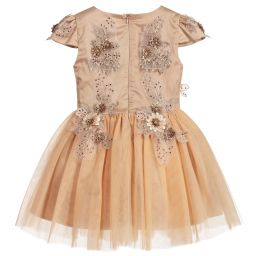 Le Mu-Beige Tulle Lace Crystal Dress | Childrensalon Outlet