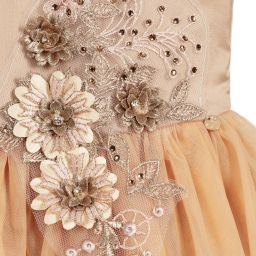Le Mu-Beige Tulle Lace Crystal Dress | Childrensalon Outlet