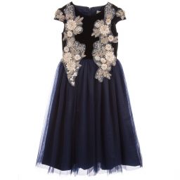 Le Mu-Blue Velvet & Tulle Dress | Childrensalon Outlet