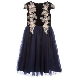 Le Mu-Blue Velvet & Tulle Dress | Childrensalon Outlet
