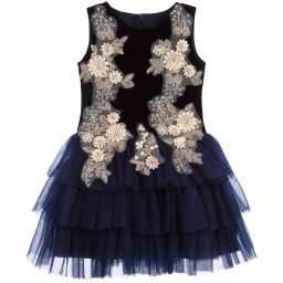 Le Mu-Blue Velvet & Tulle Dress | Childrensalon Outlet