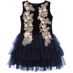 Le Mu-Blue Velvet & Tulle Dress | Childrensalon Outlet