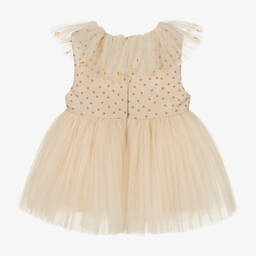 Le Mu-Girls Beige Satin & Tulle Dress  | Childrensalon Outlet