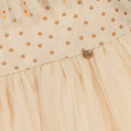 Le Mu-Girls Beige Satin & Tulle Dress  | Childrensalon Outlet