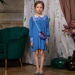 Le Mu-Girls Blue Chiffon Dress | Childrensalon Outlet