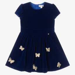 لو مو-Girls Blue Velvet Dress | Childrensalon Outlet