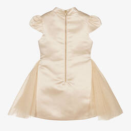 Le Mu-Girls Champagne Satin Tulle Dress  | Childrensalon Outlet