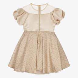 Le Mu-Girls Gold & Beige Jacquard Dress | Childrensalon Outlet