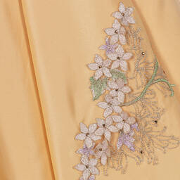 Le Mu-Girls Gold Taffeta Floral Dress  | Childrensalon Outlet