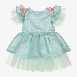 Le Mu-Girls Green Polka Dot Tulle Dress | Childrensalon Outlet