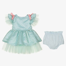Le Mu-Girls Green Polka Dot Tulle Dress | Childrensalon Outlet