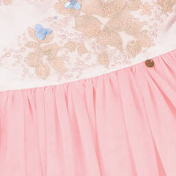 Le Mu-Girls Long Pink Embroidered Tulle Dress | Childrensalon Outlet