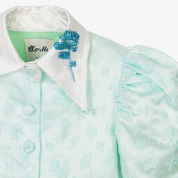 Le Mu-Girls Mint Green Satin Jacquard Dress | Childrensalon Outlet