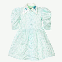 Le Mu-Girls Mint Green Satin Jacquard Dress | Childrensalon Outlet