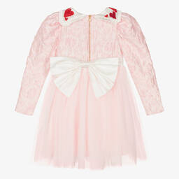 Le Mu-Girls Pink Brocade Tulle Dress | Childrensalon Outlet
