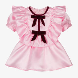 Le Mu-Girls Pink Satin Dress | Childrensalon Outlet