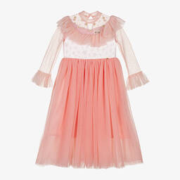 Le Mu-Girls Pink Tulle Frilled Dress | Childrensalon Outlet