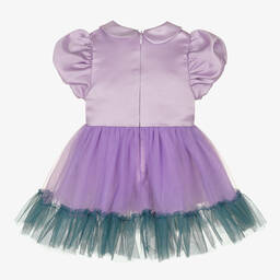 Le Mu-Girls Purple Satin, Tulle & Velvet Bow Dress | Childrensalon Outlet