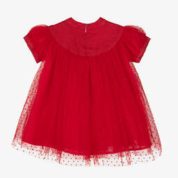 Le Mu-Girls Red Dotted Tulle Dress | Childrensalon Outlet