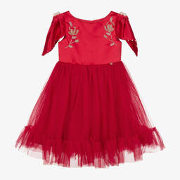 Le Mu-Girls Red Satin & Tulle Dress | Childrensalon Outlet