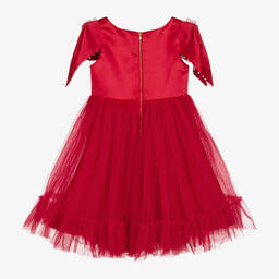 Le Mu-Girls Red Satin & Tulle Dress | Childrensalon Outlet